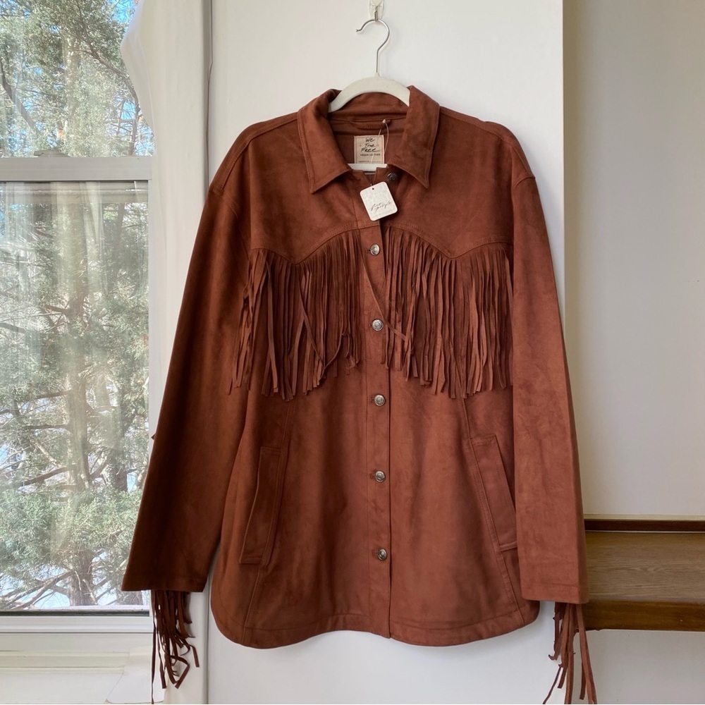 NWT Free People Fringe Out Vegan Suede Jacket Red Mahogany Medium - Picture 4 of 12